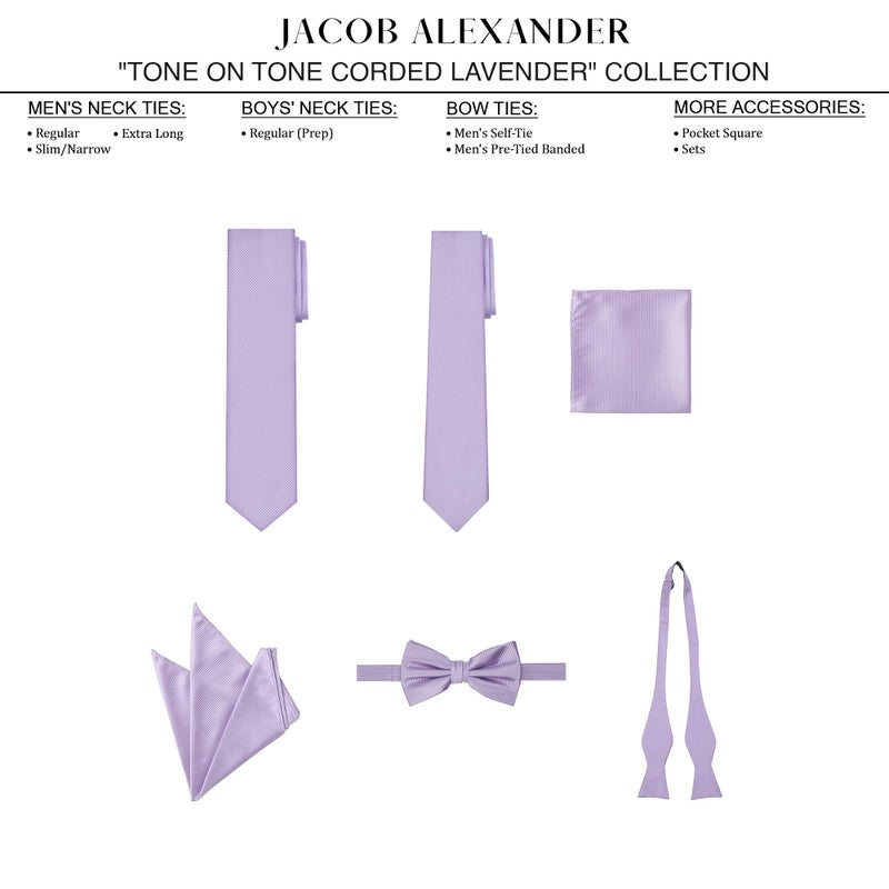 Jacob Alexander Men's Tone on Tone Corded Pre-Tied Bow Tie - Lavender - Image 4